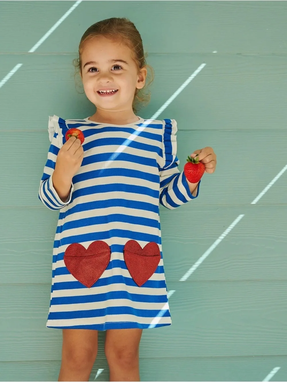NWT Magnetic Me Peek-A-Pocket Striped Cotton Terry Heart Long Sleeve Dress 3T